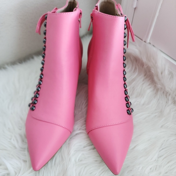 KURT GEIGER LONDON RITA ANKLE BOOTS PINK LEATHER POINTED TOE NANO HEEL SIZE 6.5 - Picture 12 of 16